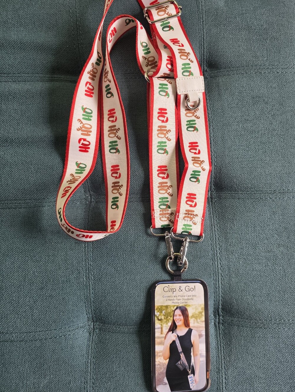 Holiday 'Ho Ho Ho' Red and White Lanyard with Phone Holder